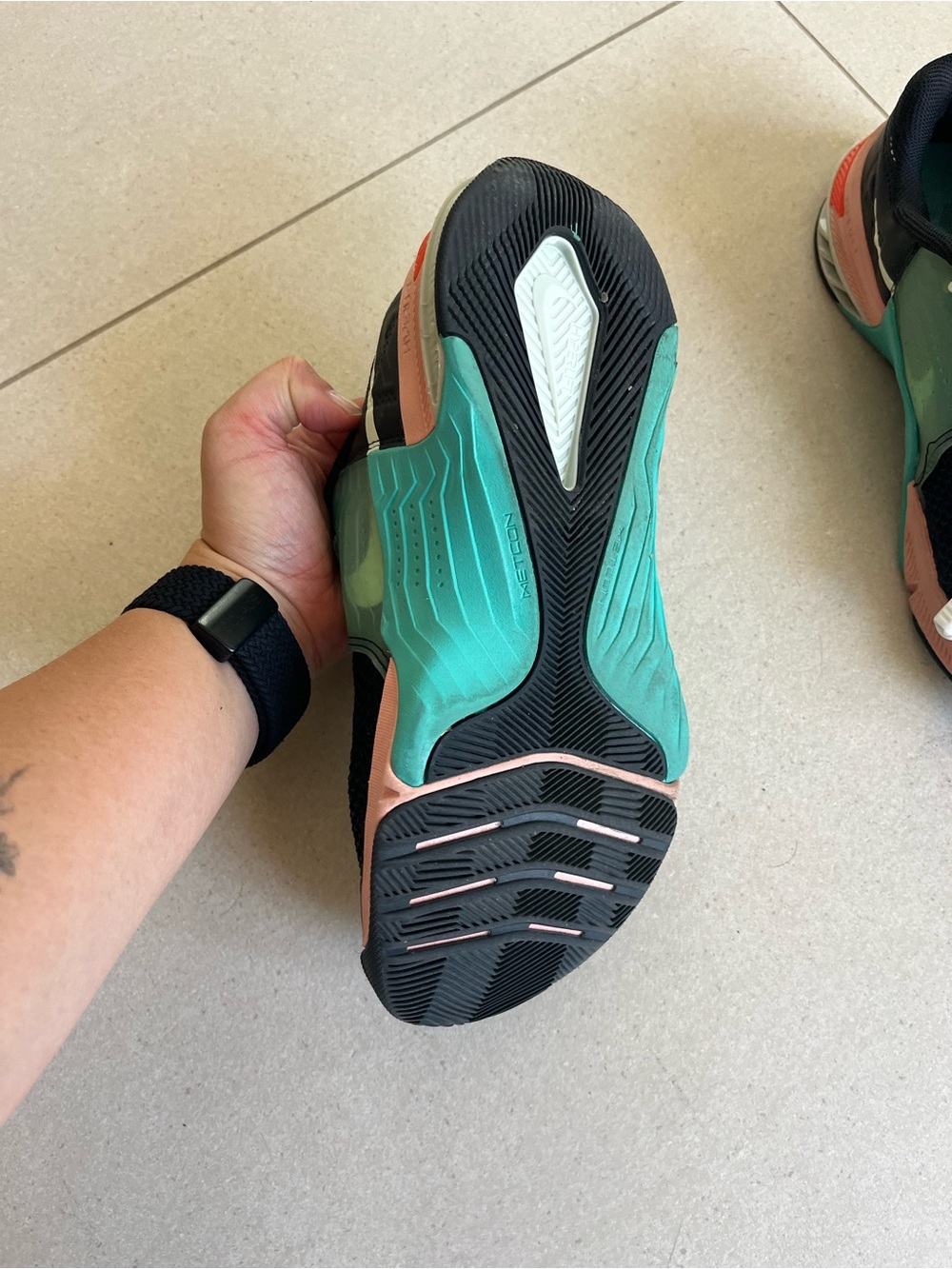 Nike Metcon Blacj & Teal Crossfit Shoes with Easy Lock Laces - Picture 3 of 4